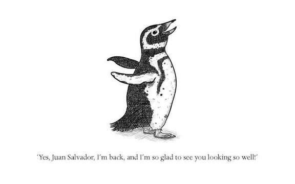 Illustration of Juan Salvador with quote: Yes, Juan Salvador, I'm back, and I'm so glad to see you looking so well!